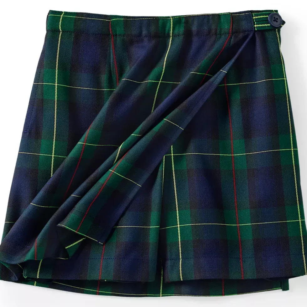 School Uniform Girls Plaid A Line Tab Skort Top of Knee