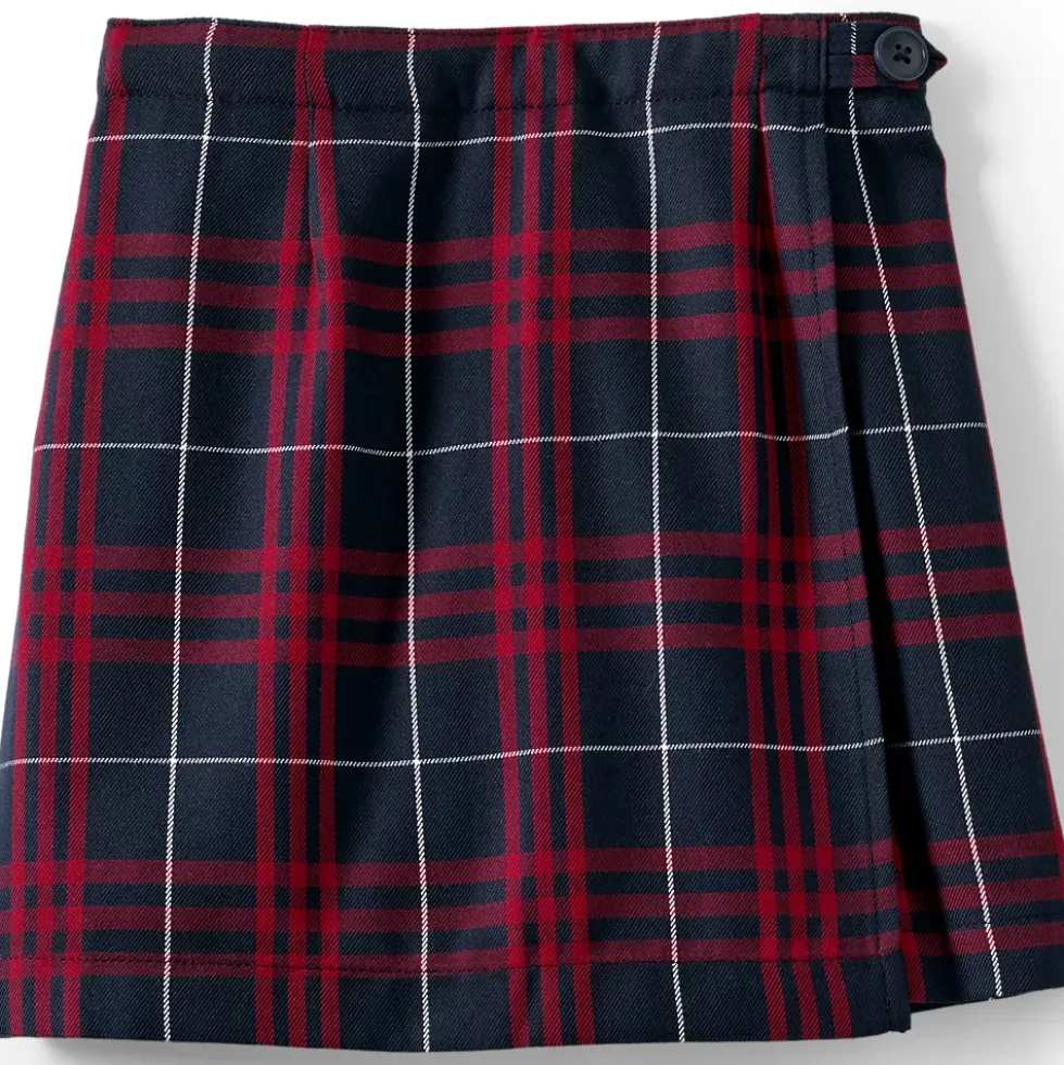 School Uniform Girls Plaid A Line Tab Skort Top of Knee