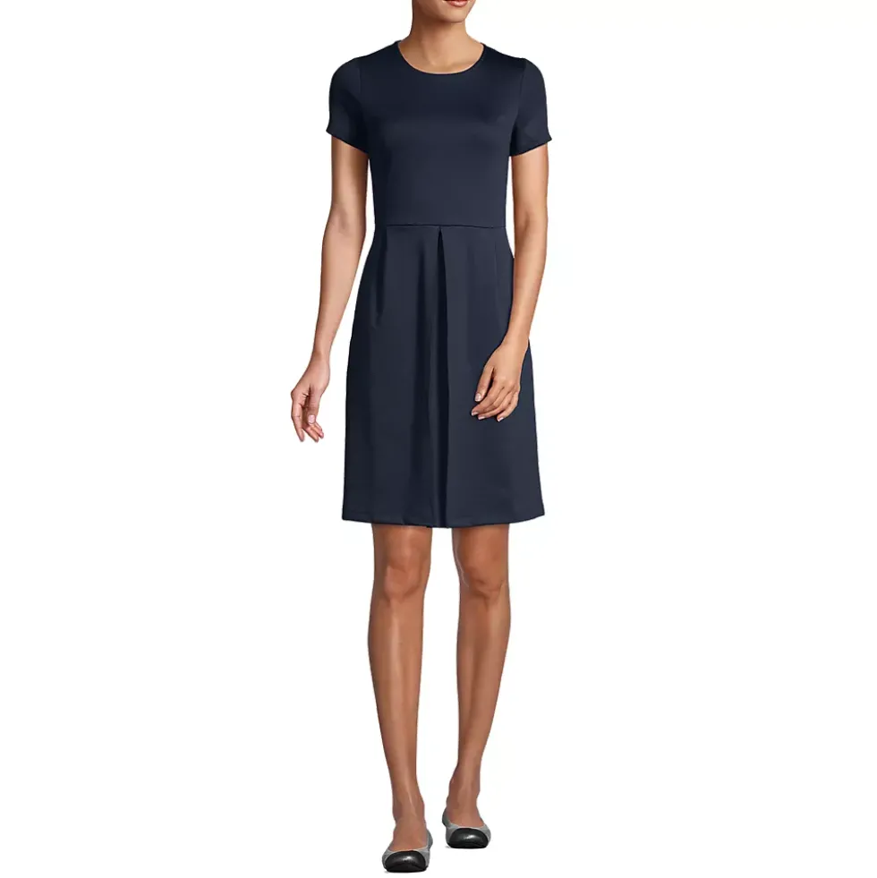 School Uniform Girls Short Sleeve Ponte Dress Top of Knee