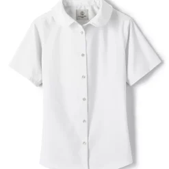 School Uniform Girls Short Sleeve Peter Pan Collar Broadcloth Shirt