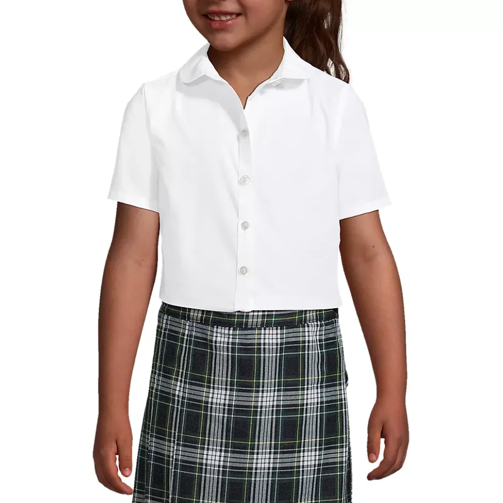 School Uniform Girls Short Sleeve Peter Pan Collar Broadcloth Shirt