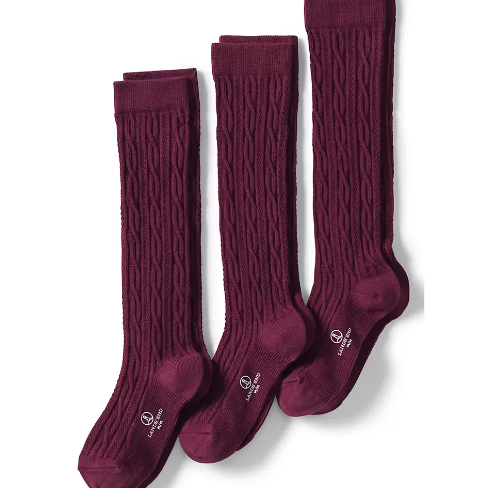 School Uniform Girls Solid Cable Knee Socks (3-pack)