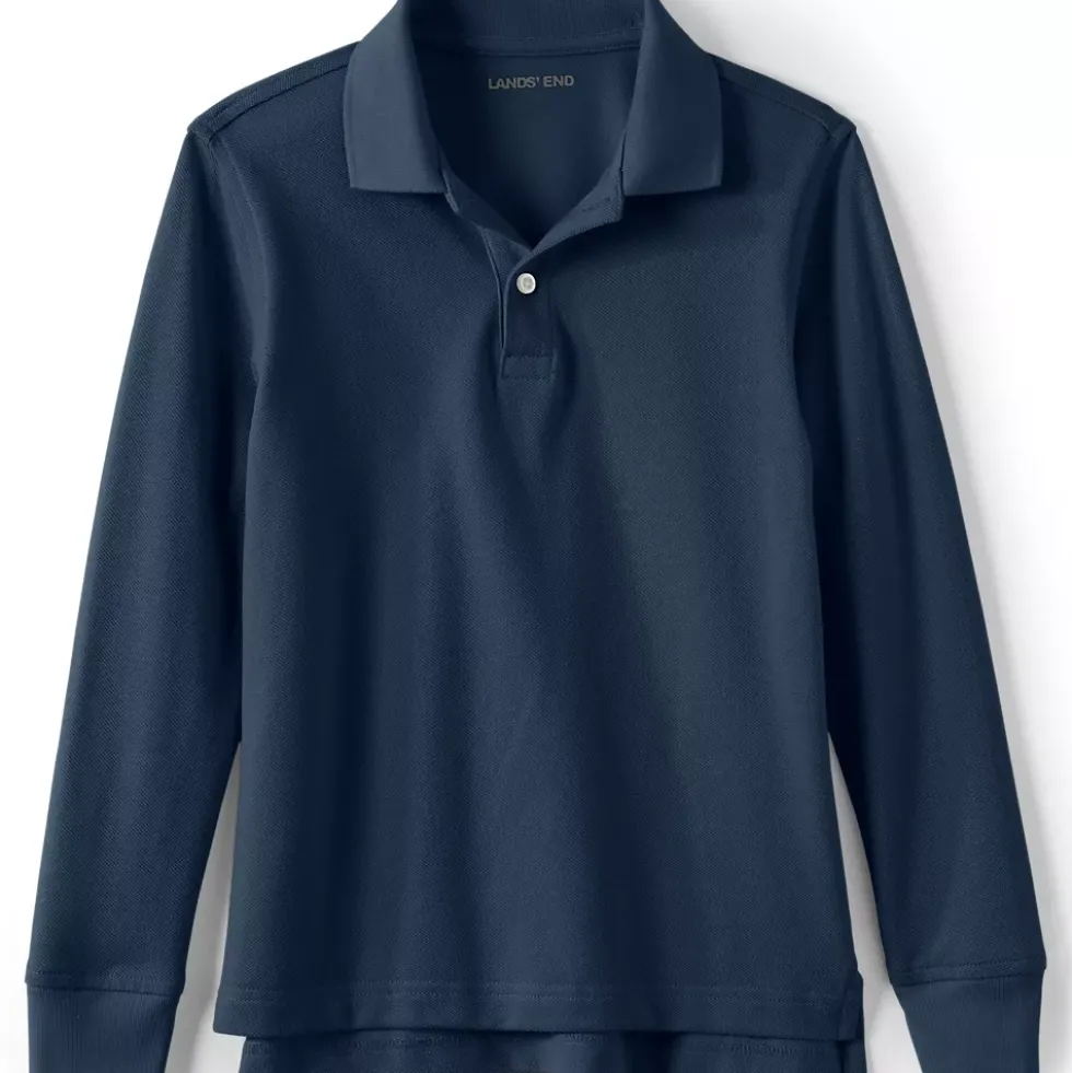 School Uniform Kids Long Sleeve Mesh Polo Shirt