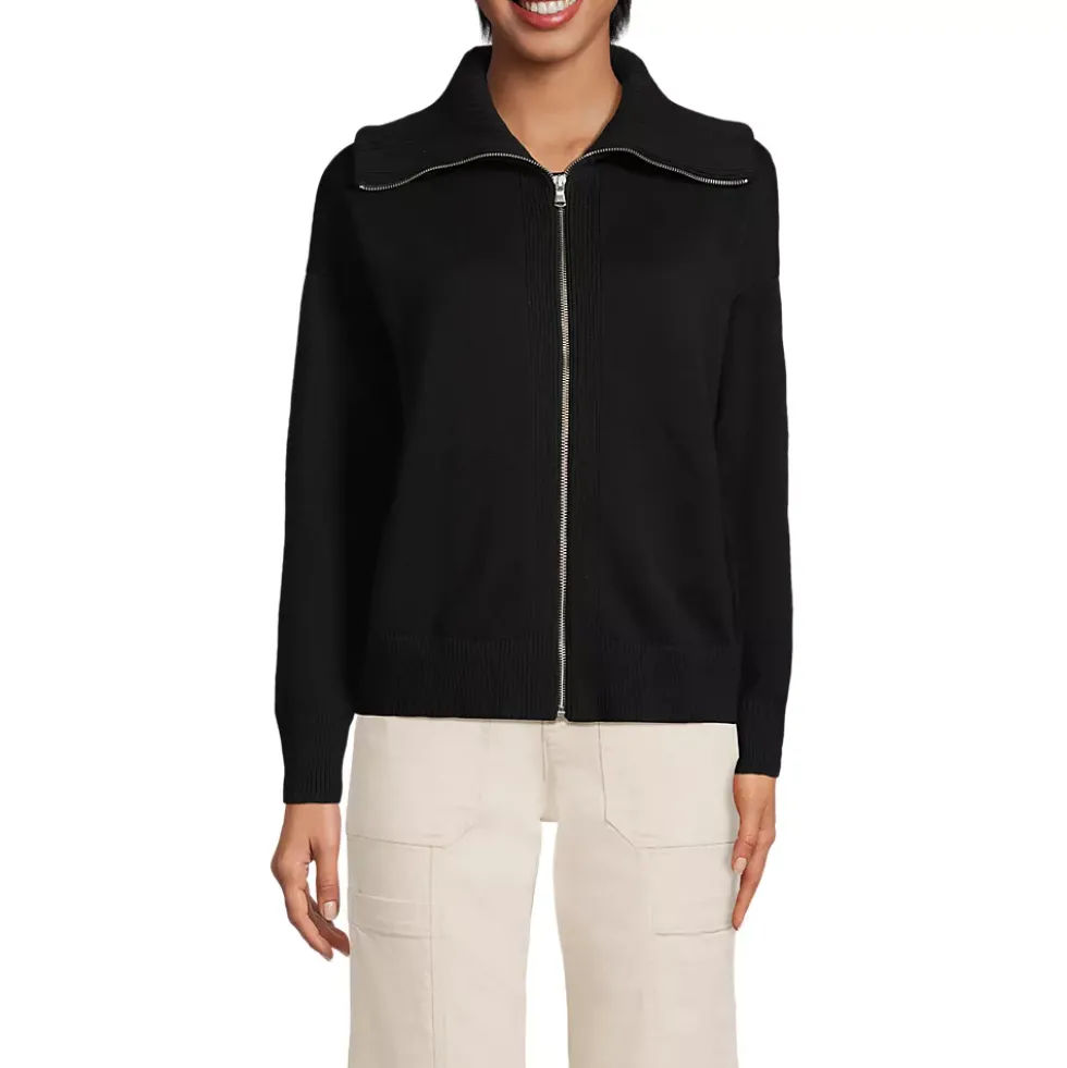 School Uniform Women's Cotton Modal Long Sleeve Zip Front Cardigan Sweater Jacket