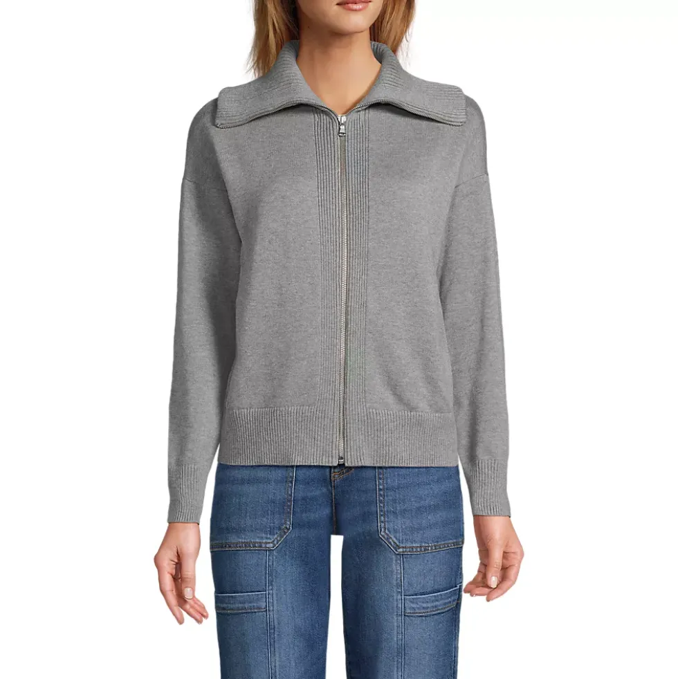 School Uniform Women's Cotton Modal Long Sleeve Zip Front Cardigan Sweater Jacket