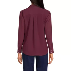 School Uniform Women's Long Sleeve Polo Collar Popover Crepe Blouse