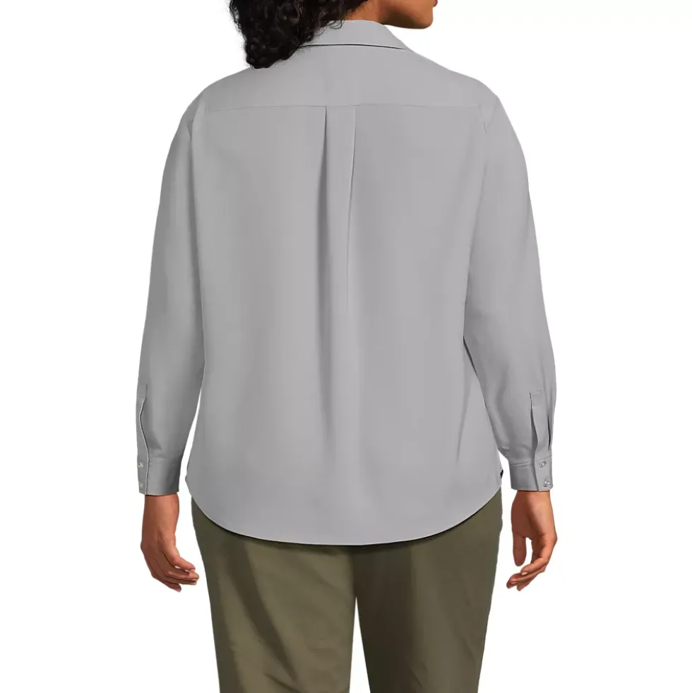 School Uniform Women's Long Sleeve Polo Collar Popover Crepe Blouse