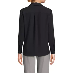School Uniform Women's Long Sleeve Polo Collar Popover Crepe Blouse