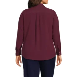 School Uniform Women's Long Sleeve Polo Collar Popover Crepe Blouse