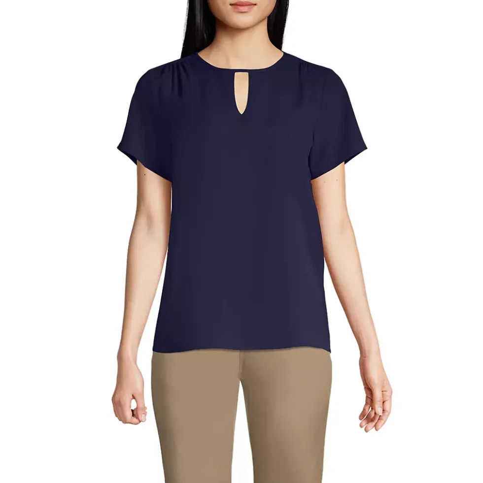 School Uniform Women's Petite Keyhole Crepe Blouse