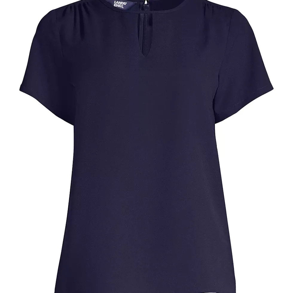 School Uniform Women's Petite Keyhole Crepe Blouse