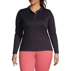School Uniform Women's Plus Size Long Sleeve Feminine Fit Pima Polo Shirt
