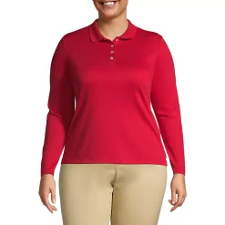 School Uniform Women's Plus Size Long Sleeve Feminine Fit Pima Polo Shirt