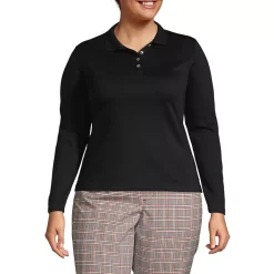School Uniform Women's Plus Size Long Sleeve Feminine Fit Pima Polo Shirt