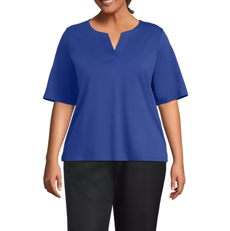 School Uniform Women's Supima Jersey Half Sleeve Splitneck Shirt