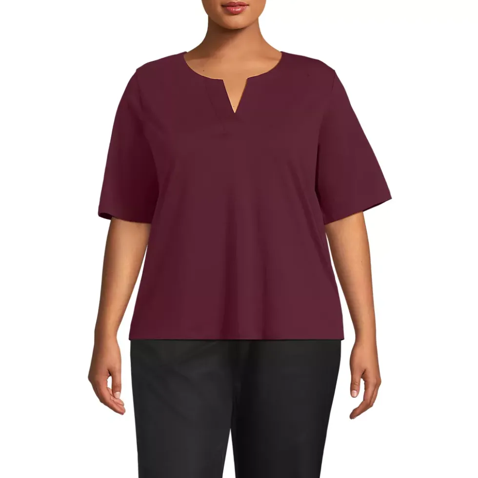 School Uniform Women's Supima Jersey Half Sleeve Splitneck Shirt