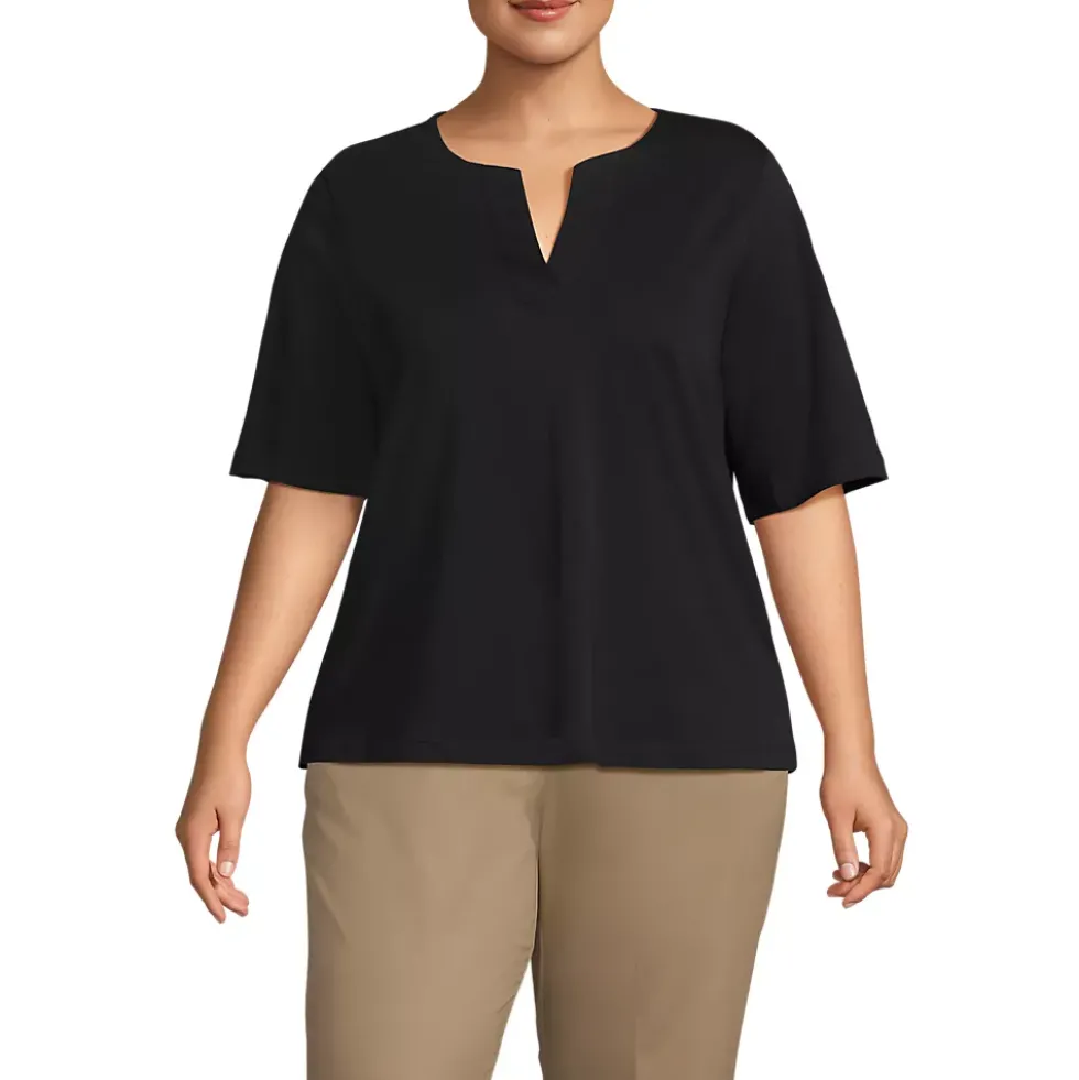School Uniform Women's Supima Jersey Half Sleeve Splitneck Shirt
