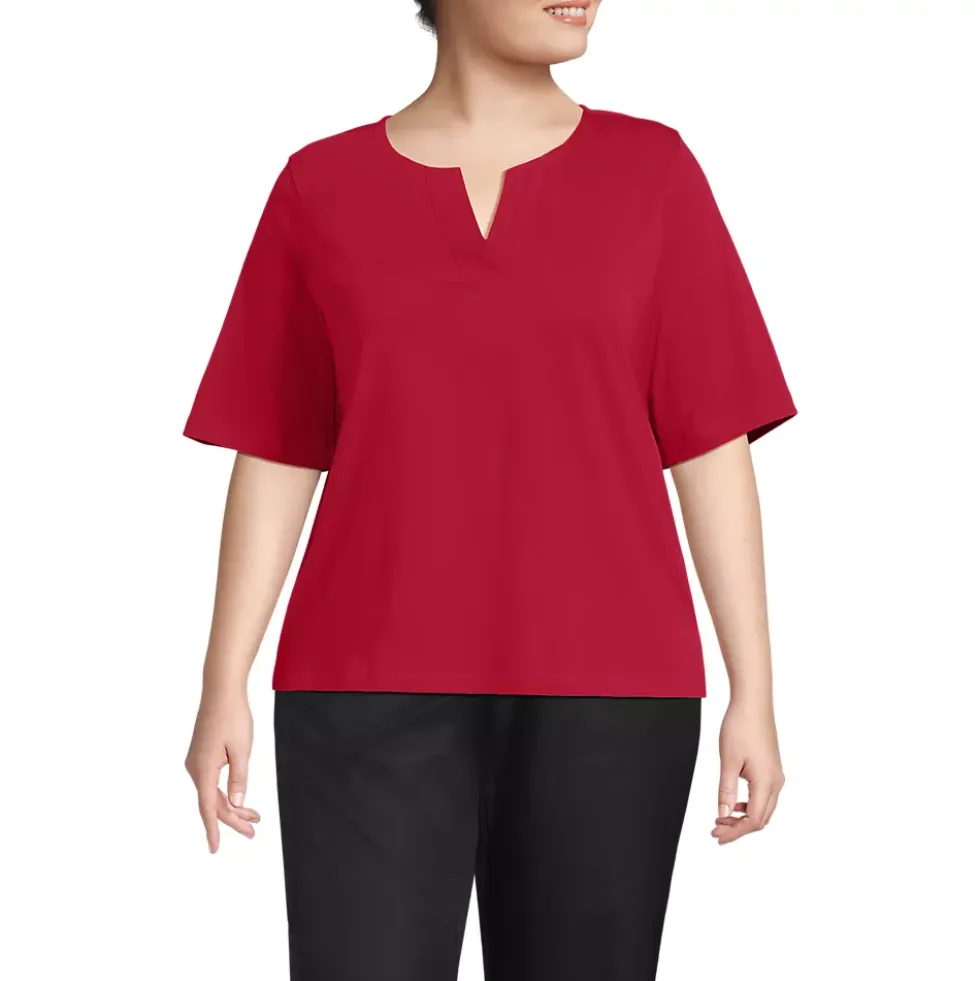 School Uniform Women's Supima Jersey Half Sleeve Splitneck Shirt