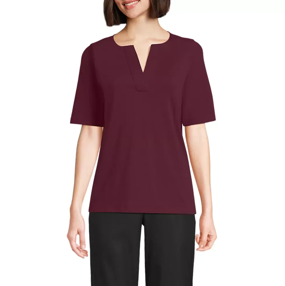School Uniform Women's Supima Jersey Half Sleeve Splitneck Shirt