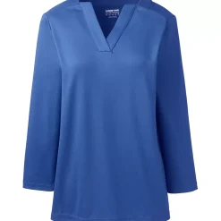 School Uniform Women's Supima Micro Modal Three Quarter Sleeve Notch Neck Top