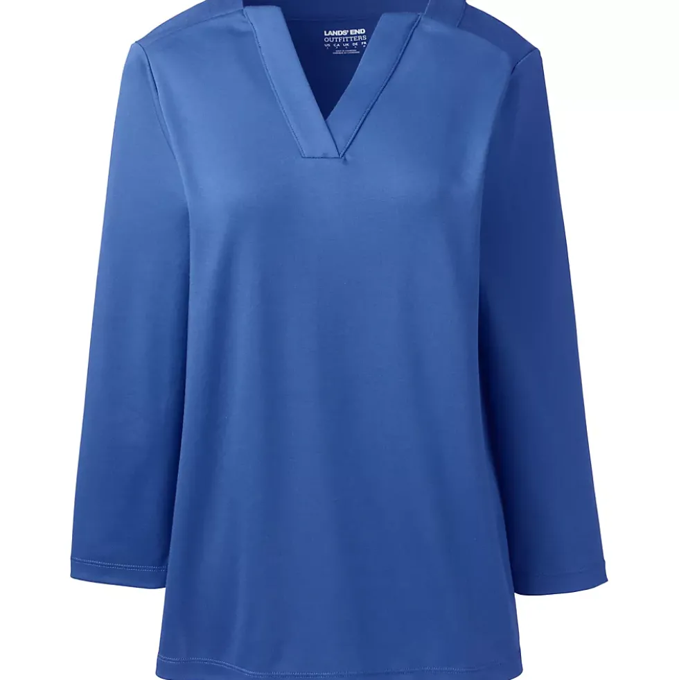School Uniform Women's Supima Micro Modal Three Quarter Sleeve Notch Neck Top