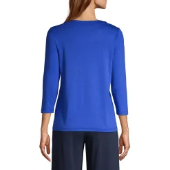 School Uniform Women's Supima Micro Modal Three Quarter Sleeve Notch Neck Top