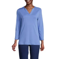 School Uniform Women's Supima Micro Modal Three Quarter Sleeve Notch Neck Top