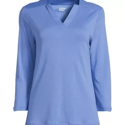 School Uniform Women's Supima Micro Modal Three Quarter Sleeve Notch Neck Top