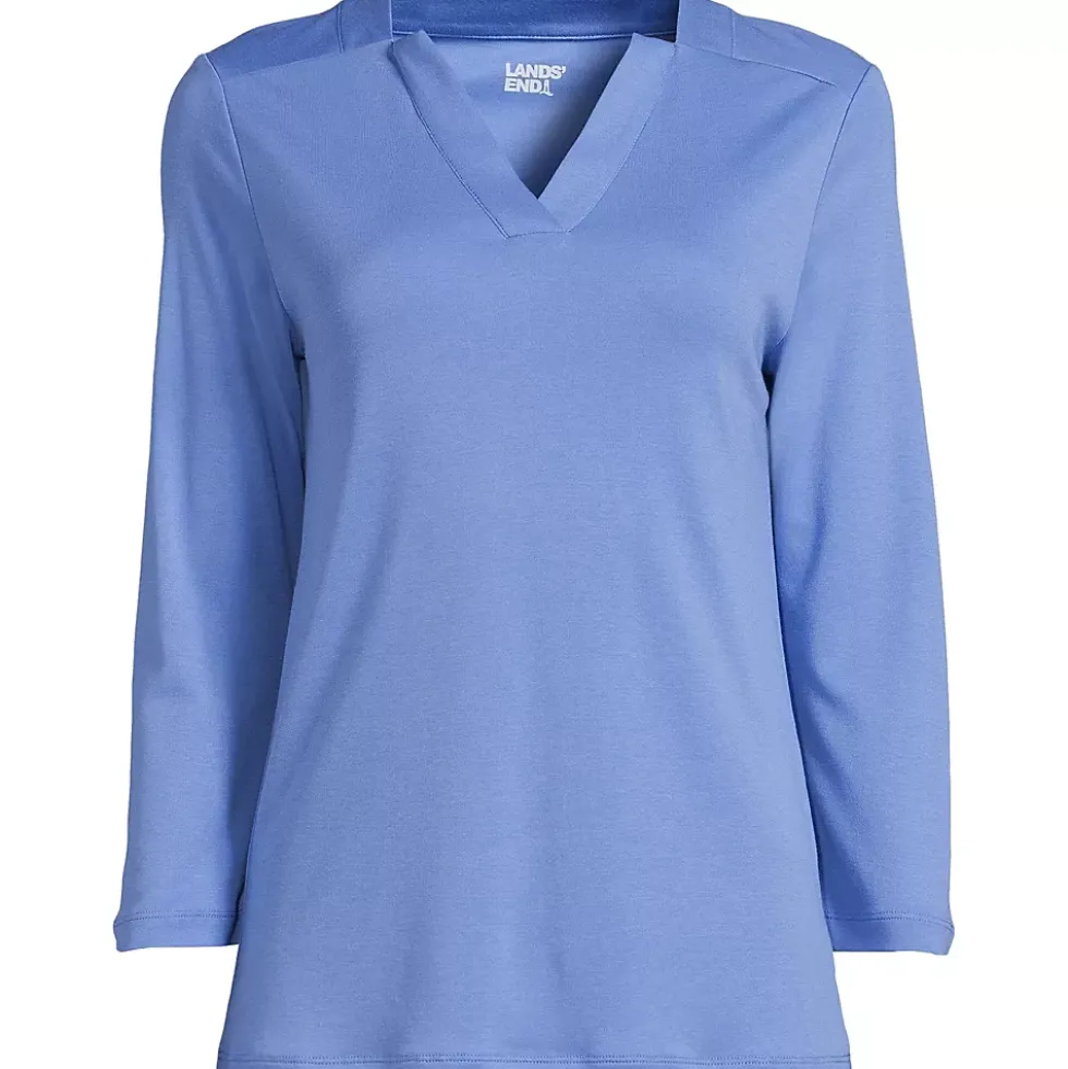 School Uniform Women's Supima Micro Modal Three Quarter Sleeve Notch Neck Top