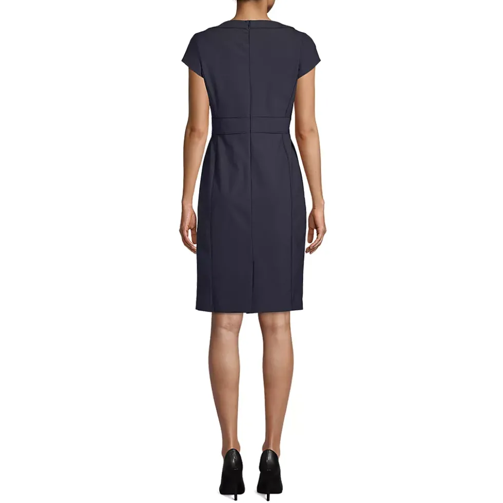 School Uniform Women's Washable Wool Piped Sheath Dress
