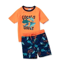 Toddlers Chlorine Resistant Short Sleeve Rashguard Swim Set