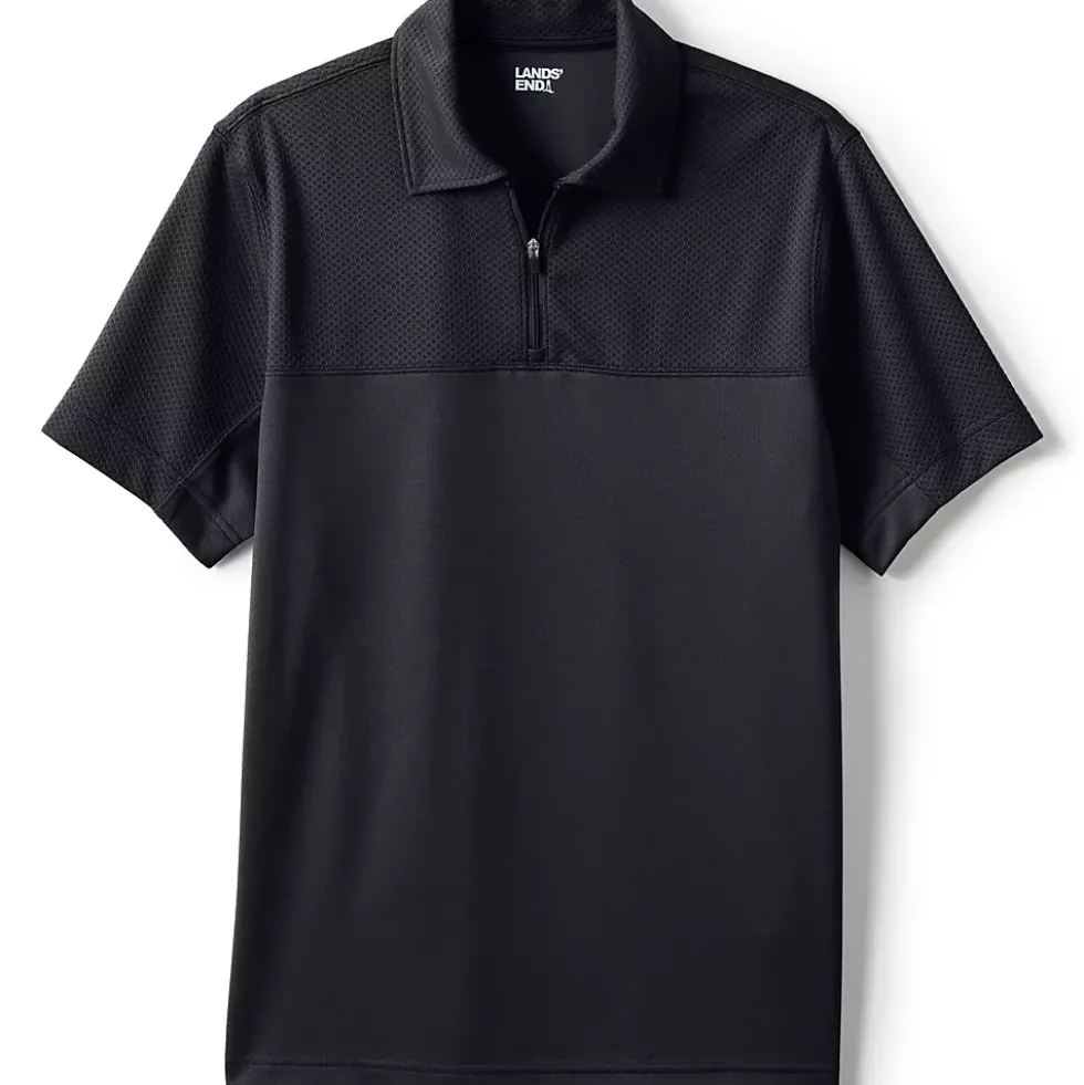 Unisex Short Sleeve Quarter Zip Textured Polo Shirt