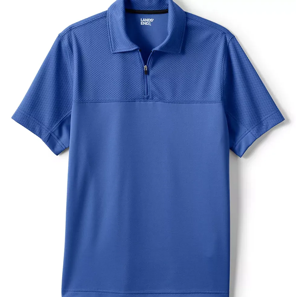 Unisex Short Sleeve Quarter Zip Textured Polo Shirt