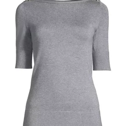 Women Cotton Modal Button Shoulder Boatneck Sweater