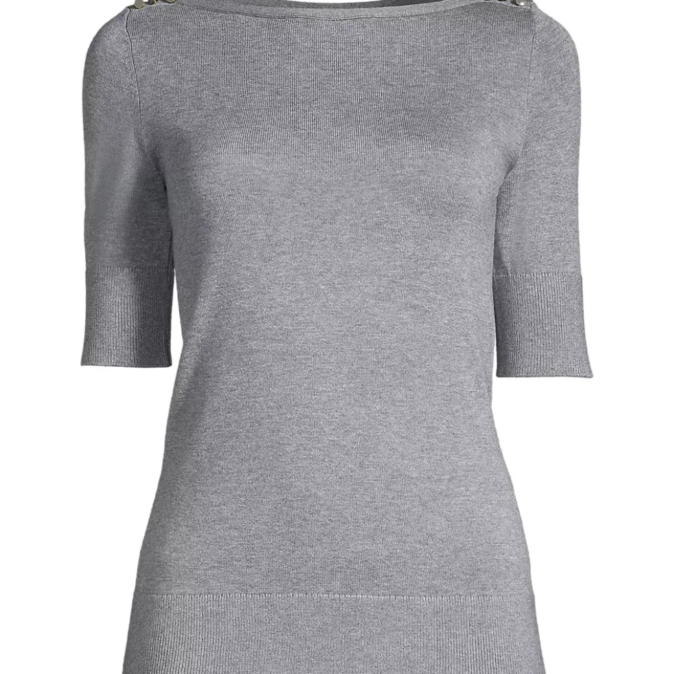 Women Cotton Modal Button Shoulder Boatneck Sweater