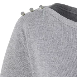 Women Cotton Modal Button Shoulder Boatneck Sweater