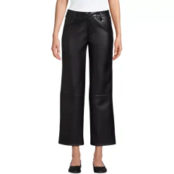 Women Faux Leather Mid Rise Relaxed Straight Leg Crop Pants