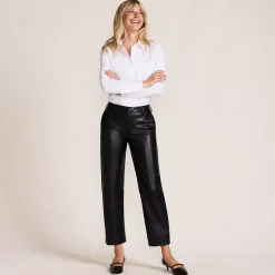 Women Faux Leather Mid Rise Relaxed Straight Leg Crop Pants