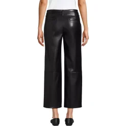 Women Faux Leather Mid Rise Relaxed Straight Leg Crop Pants