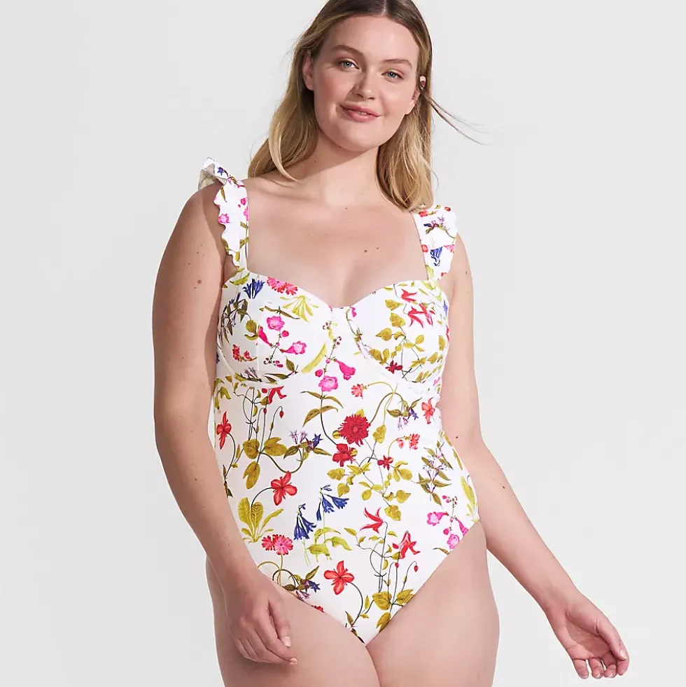 Women's Balconette Ruffle High Leg One Piece Swimsuit