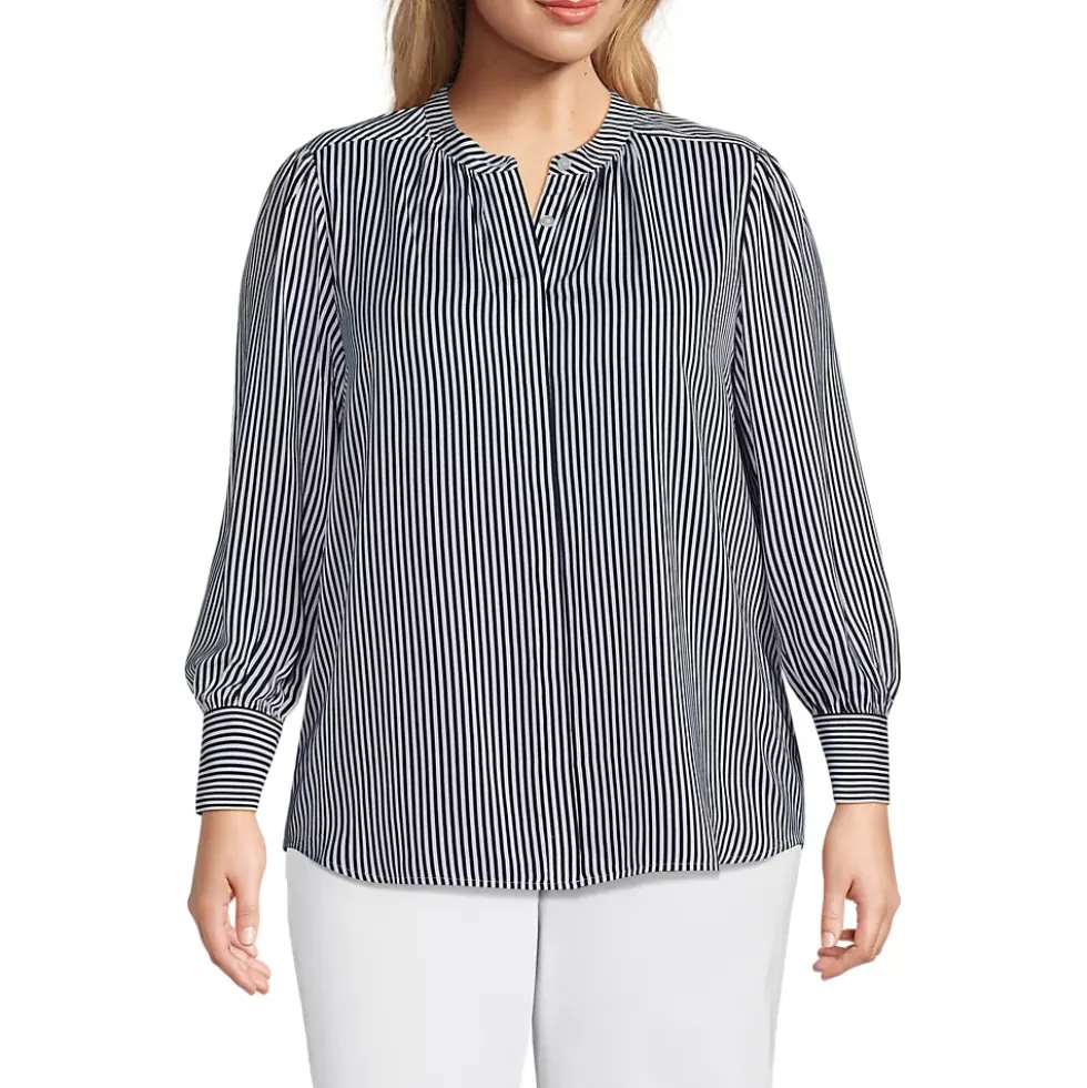 Women's Banded Collar Button Front Shirt