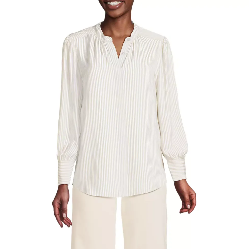 Women's Banded Collar Button Front Shirt