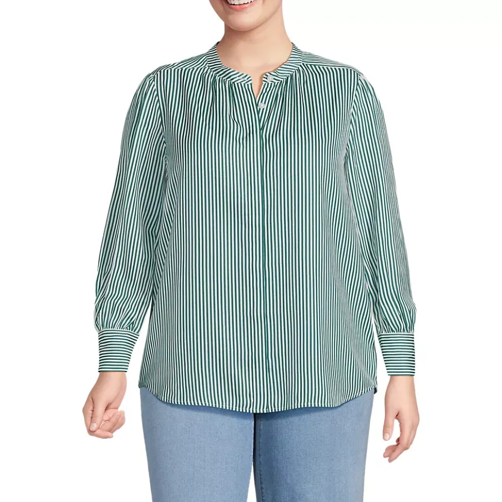 Women's Banded Collar Button Front Shirt