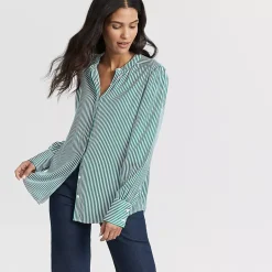Women's Banded Collar Button Front Shirt