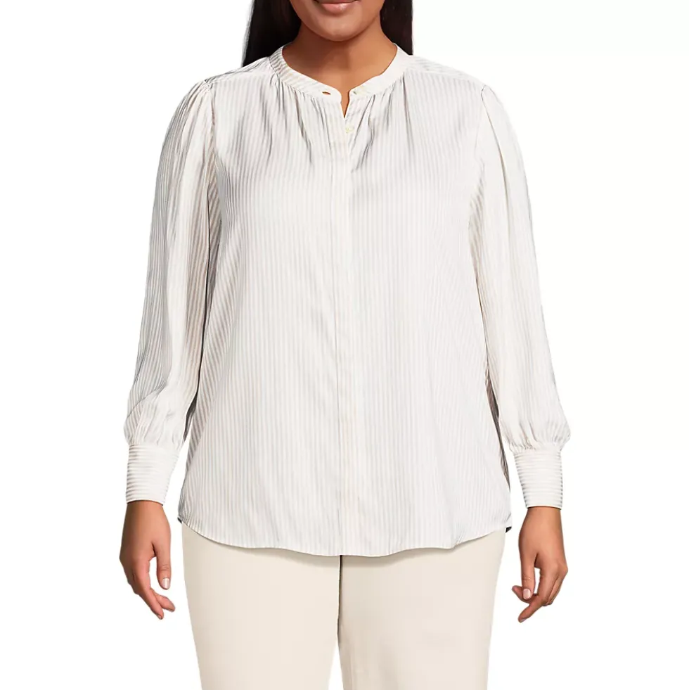 Women's Banded Collar Button Front Shirt