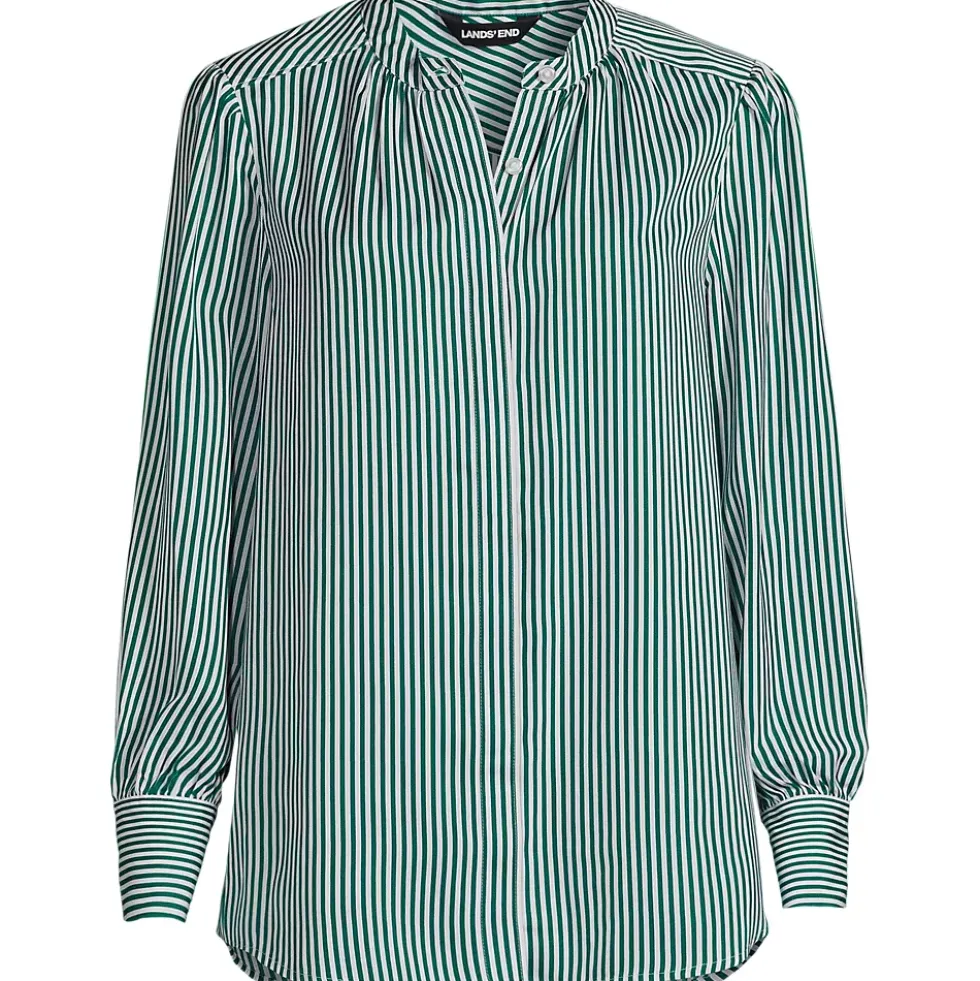 Women's Banded Collar Button Front Shirt