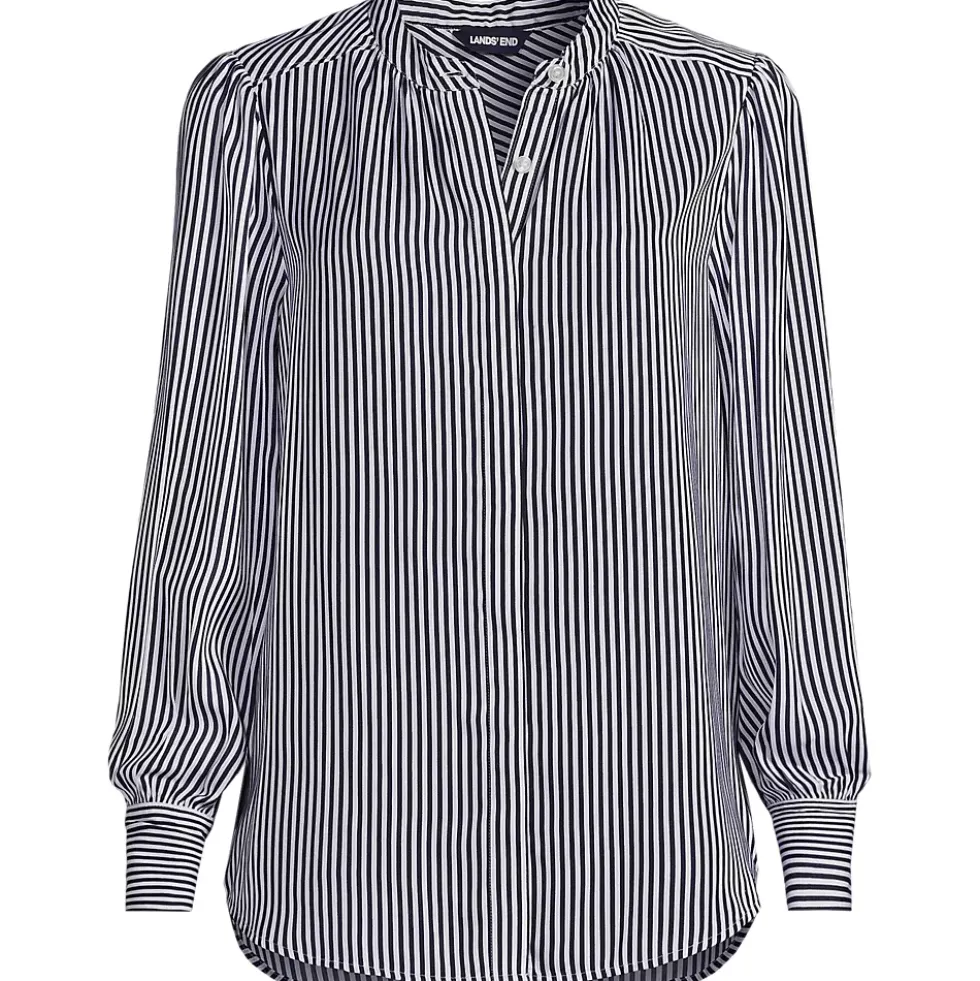Women's Banded Collar Button Front Shirt