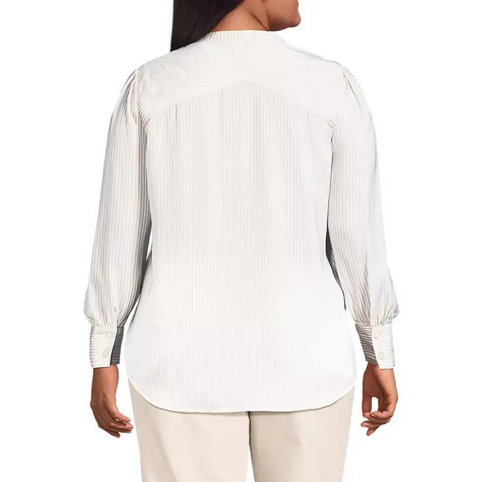 Women's Banded Collar Button Front Shirt