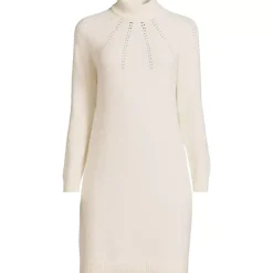 Women's Boucle Long Sleeve Raglan Mock Neck Sweater Dress