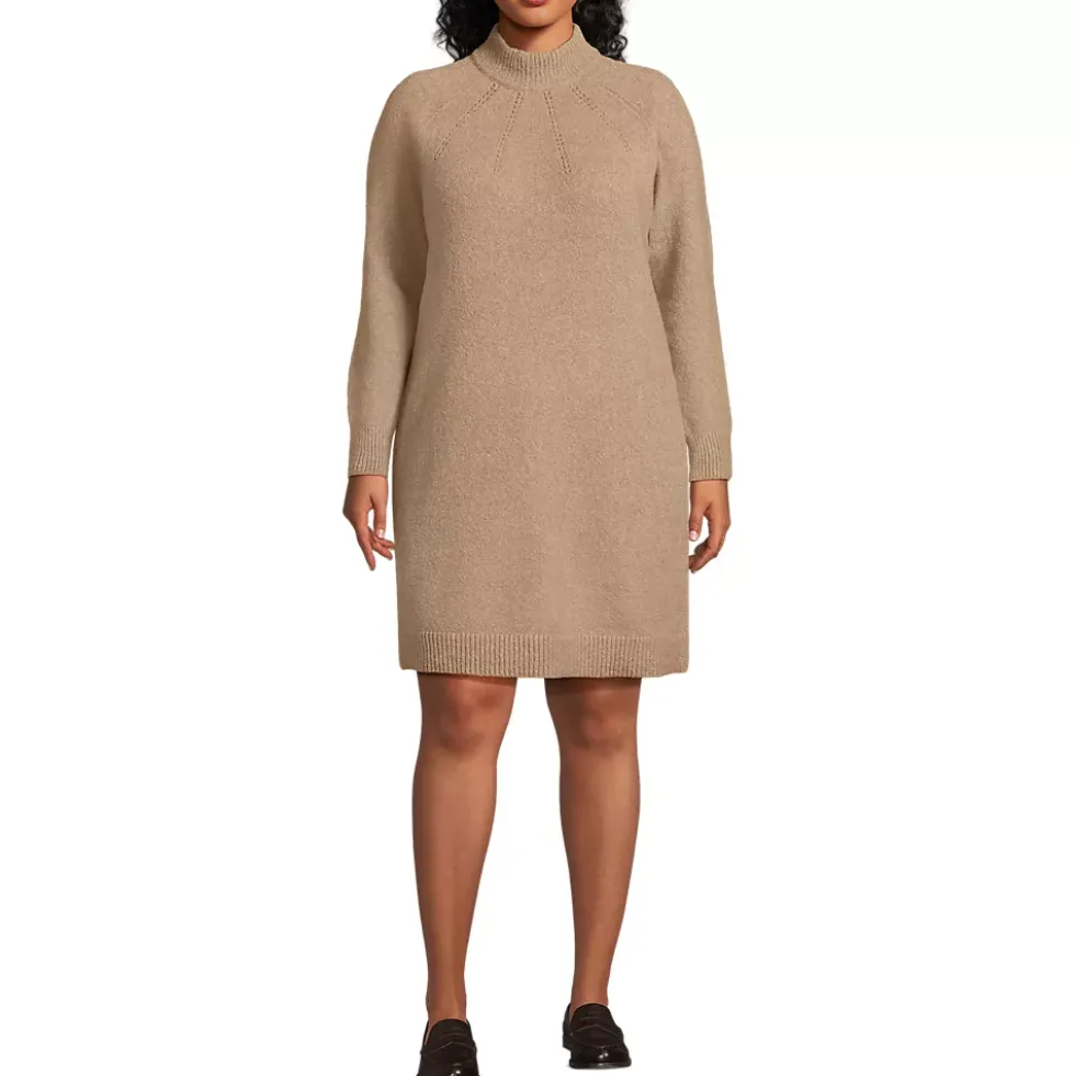 Women's Boucle Long Sleeve Raglan Mock Neck Sweater Dress